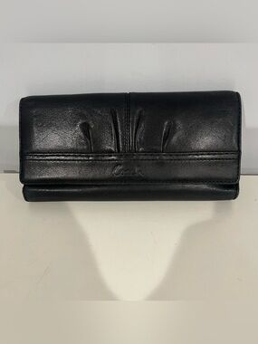 Coach Pleated Leather Trifold Black Wallet